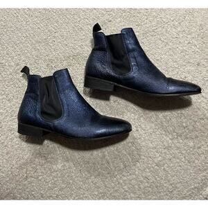 Boemos Blue Metallic Chelsea Ankle Boots Womens US 9 EU 40 Leather Made in Italy